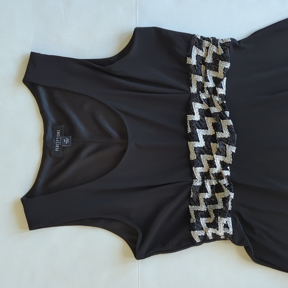 Perceptions Chevron Design Sleeveless A-Line Cocktail Dress 12P Black White - Picture 2 of 12